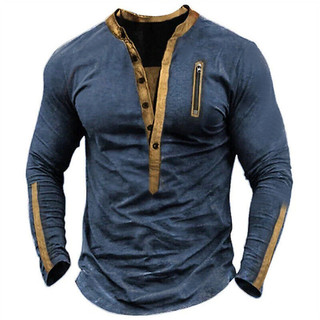 Masculino cor sólida com decote em V botão personalizado casual moletom tático Retro cor sólida manga comprida casual ca