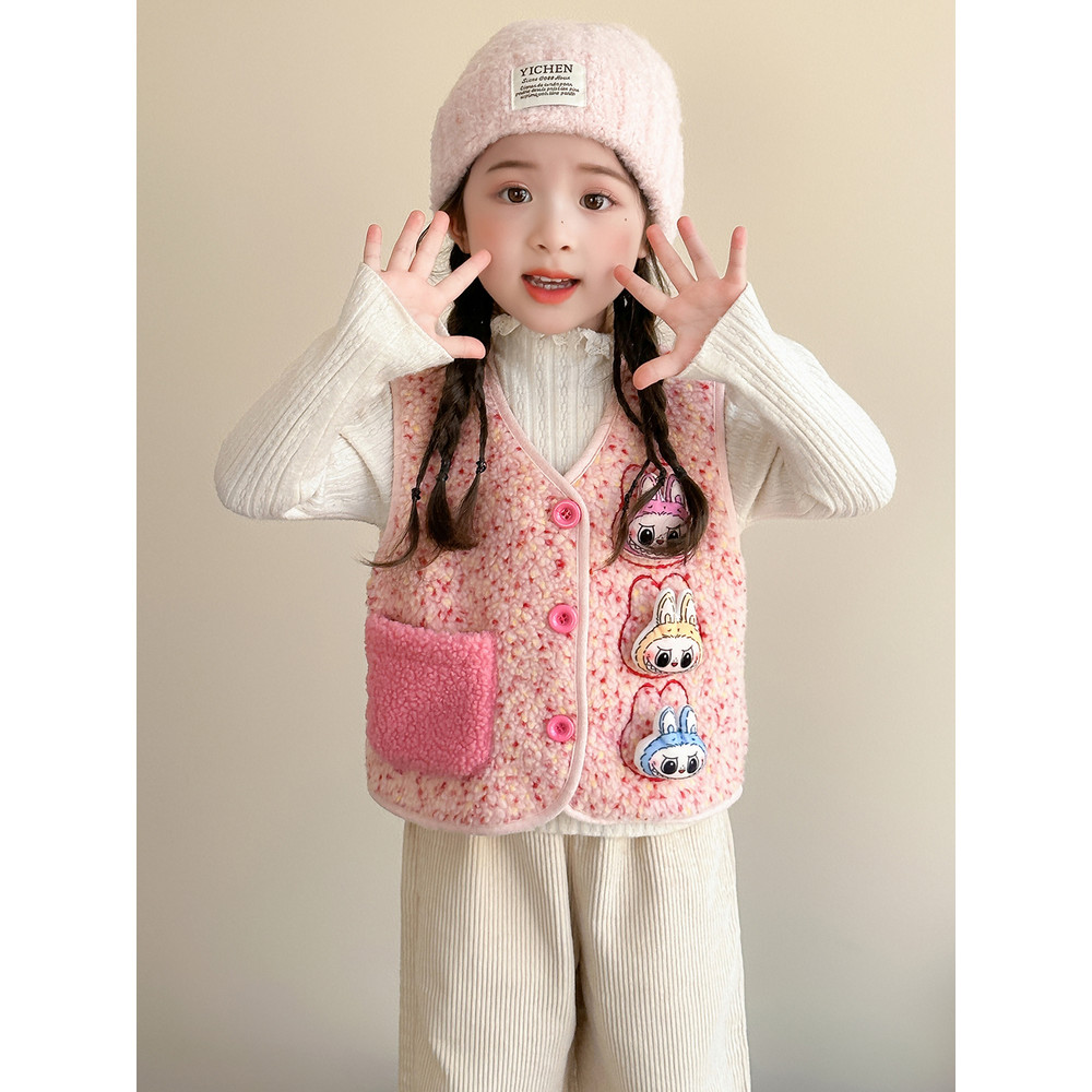 Meninas roupas de inverno de uma peça flanela Latte pano colete crianças inverno velo colete feminino camisola de lã do