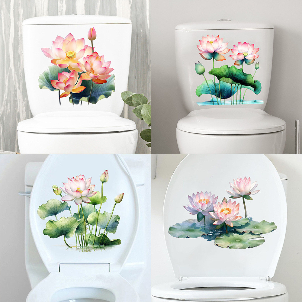 Adesivo Decorativo Removível para Banheiro e Vaso Sanitário com Design Criativo de Folha e Flor de Lótus A-88 ILVX