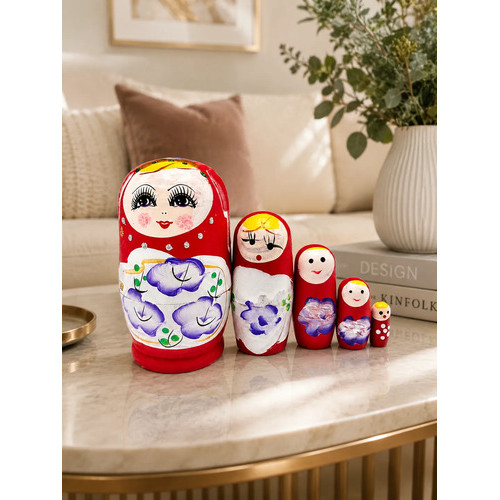 Matrioska Russa Tradicional Conjunto Com 5 Bonecas Coloridas Vermelho