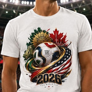 Camiseta Masculina Feminina Oversized Estampa Copa do Mundo 2026 EUA Canadá México Futebol Arte T-shirt Streetwear