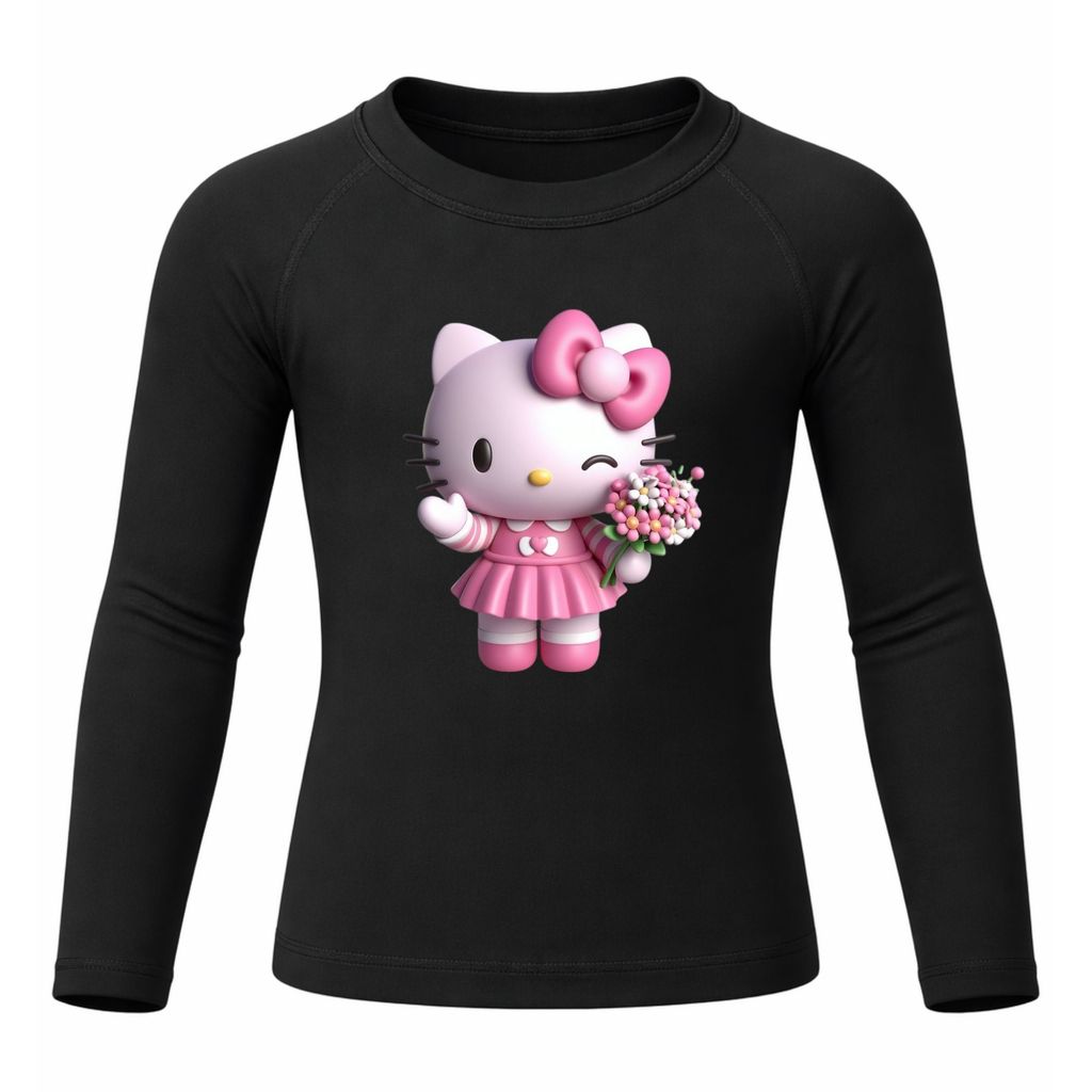 Camiseta Térmica Hello Kitty Com Buque De Flores Juvenil Infantil Proteção Solar Uv 50+ Estampada Camisa
