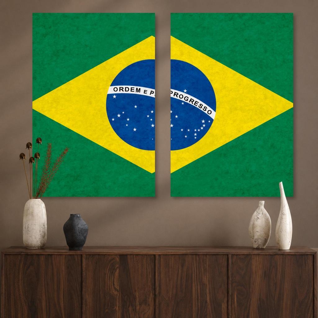 Quadros decorativos bandeira do brasil ordem e progresso decoração para sala quarto copa do mundo