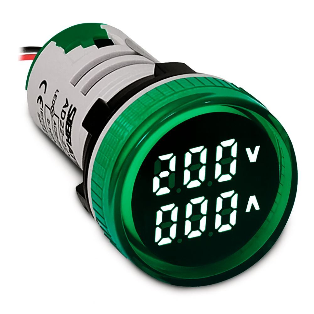 VOLTIMETRO E AMPERIMETRO DIGITAL 500VCA 100A VERDE 22MM