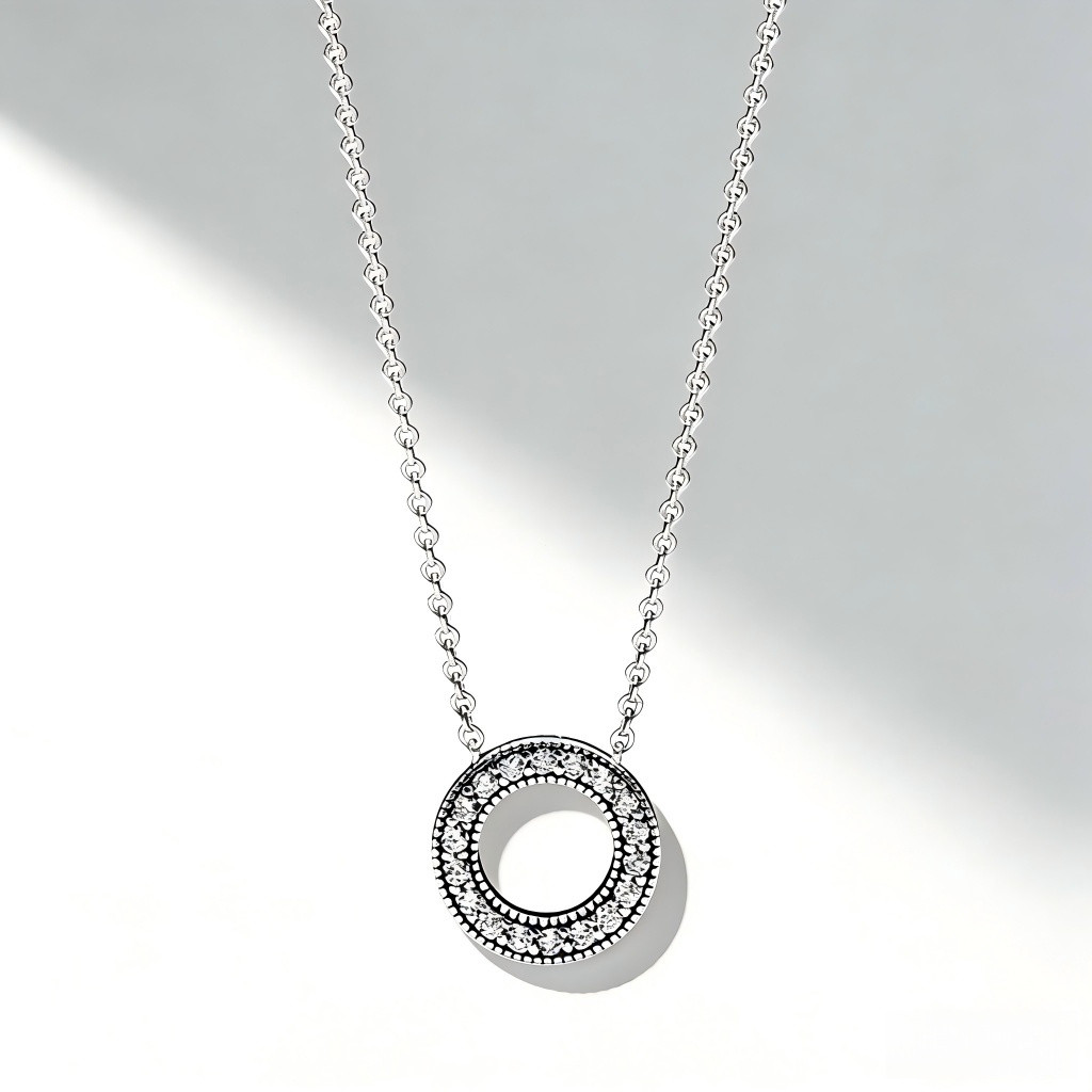 Colar de prata S925 para mulheres, colar clássico com pavê redondo, joia elegante e versátil para presente SVDB