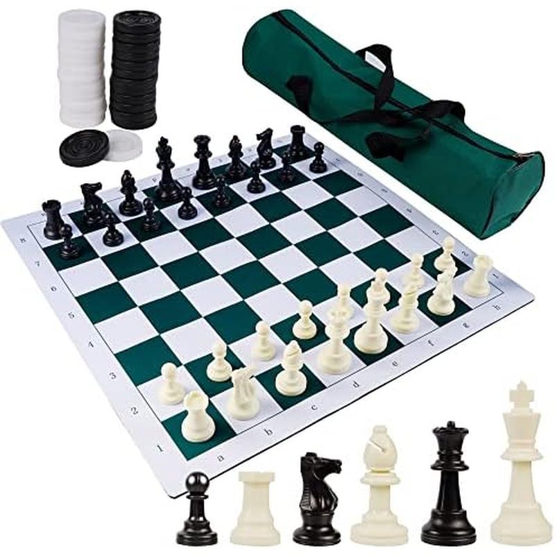 le Chess &amp; Checkers Set, 2 in 1 Travel Board Games for Kids and Adults, Folding Roll up Chess Game Sets, Extra 26 Ch