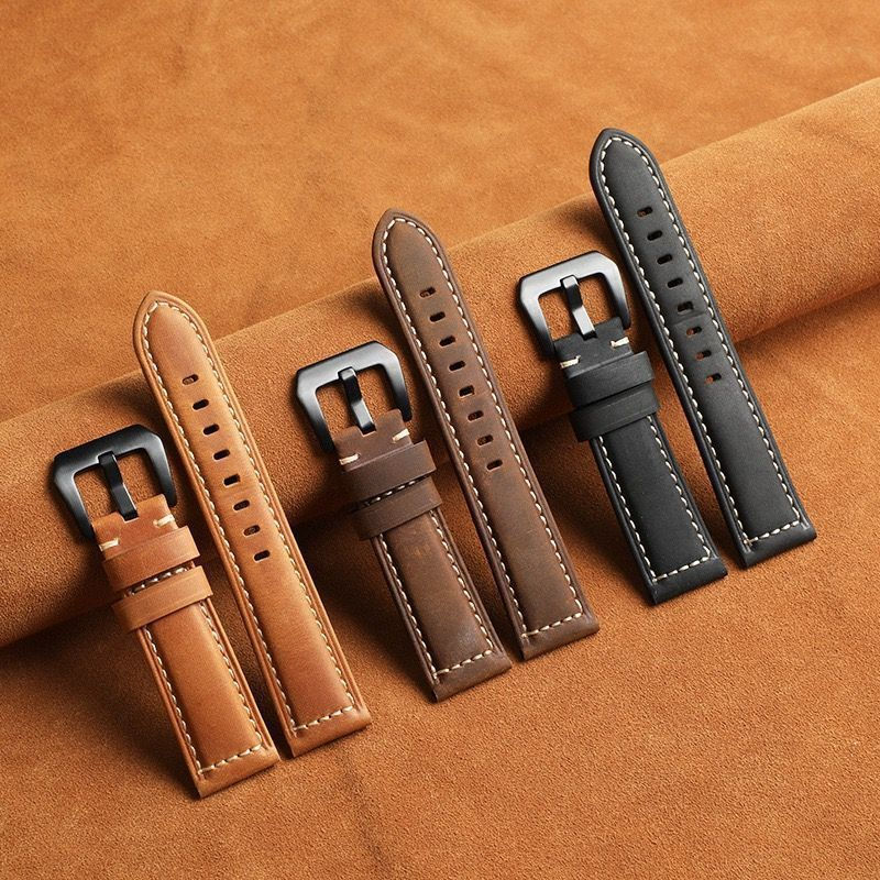 [Alça] O gerente empurra pulseira de couro genuíno macio adequada para fivela de pino de tamanho 20/22/24/26 mm pulseira