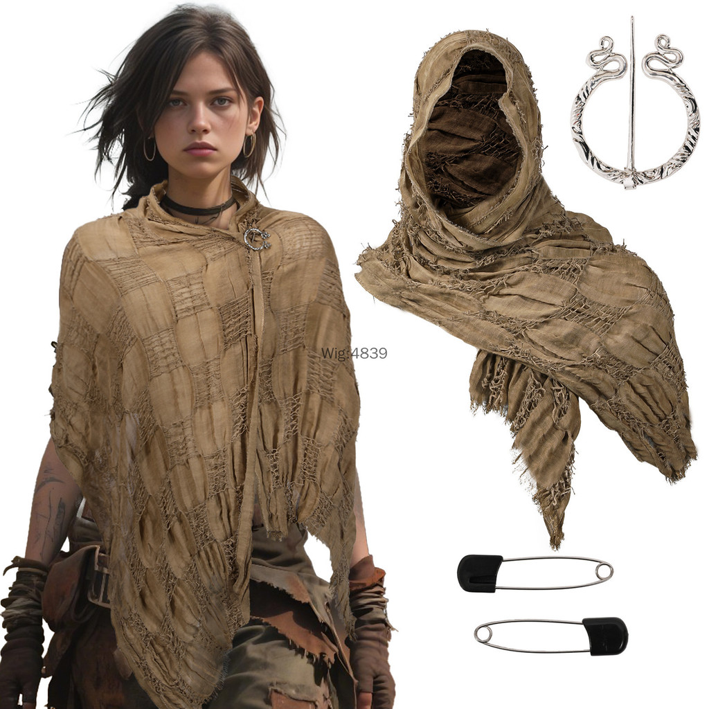Manto Medieval Renascentista Traje Capa Envoltório Dune Wasteland Xale Com Capuz Broche Viking Cachecol Rogue Desempenho