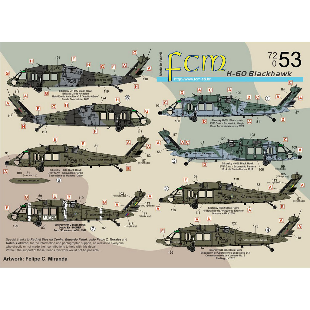 Decalque H-60 Blackhawk 1/72 Fcm 72053 Decal Plastimodelismo