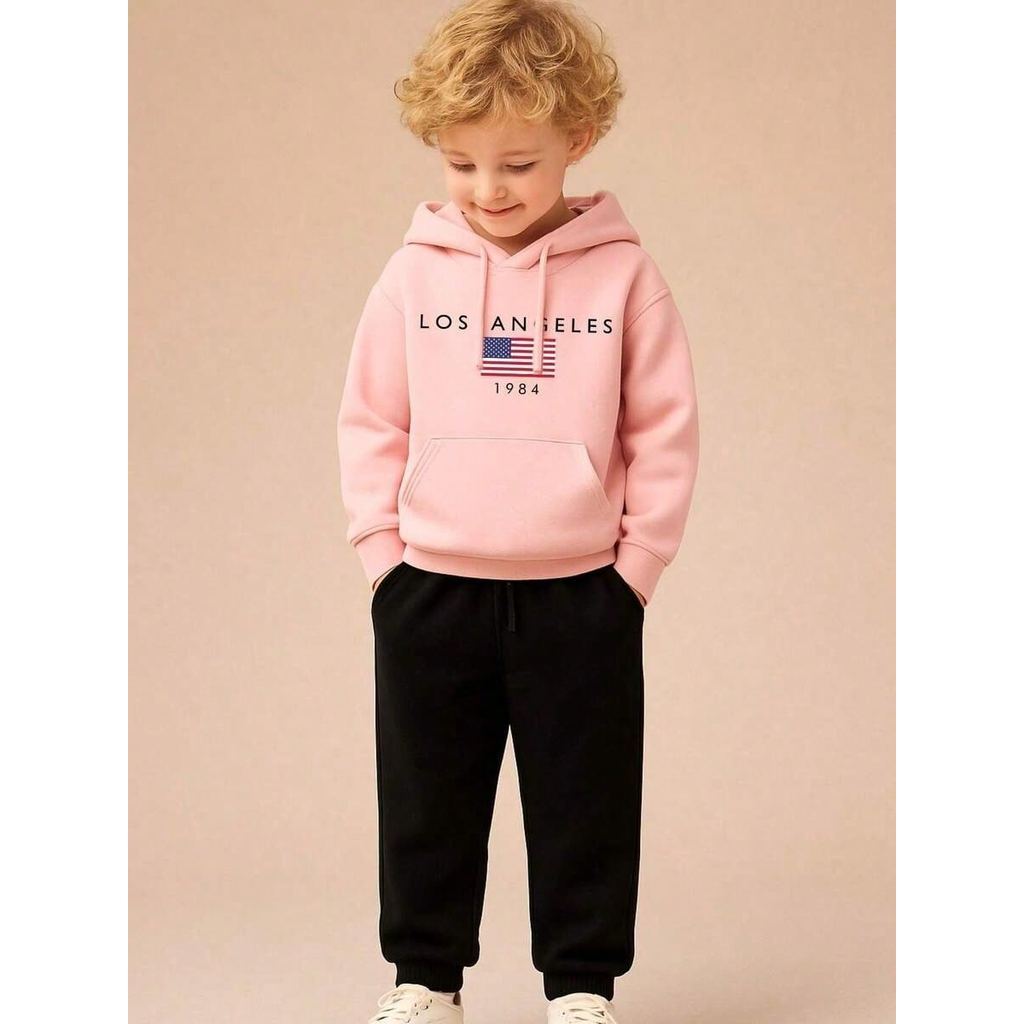 Conjunto Moletom Infantil Premium Blusa de Frio Básico Canguru Calça Blusao Com Capuz Los Angeles