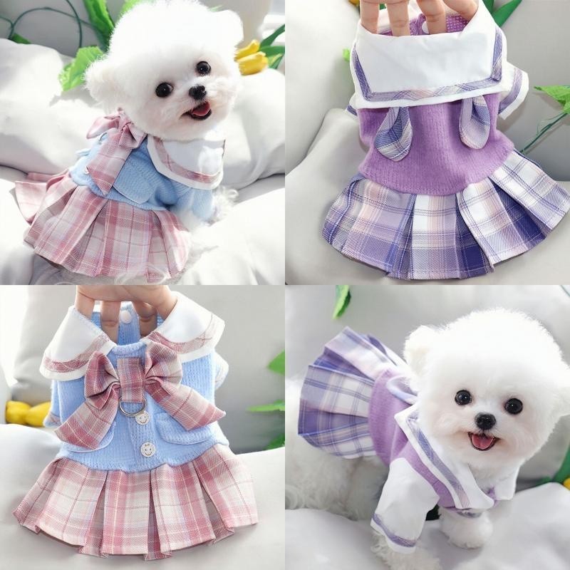 Roupas Para Cães Bonito Vestido De Cachorro Outono Inverno Doce JK Saia Gato Cão Arnês Camisola De Malha Casaco Quente C