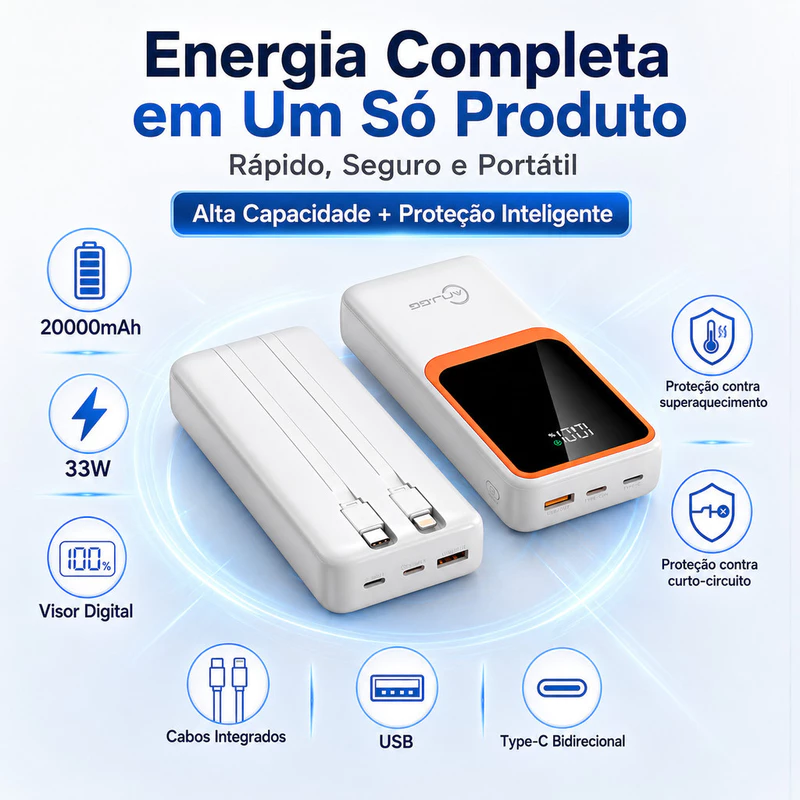 Carregador Portátil de Bateria Externa 20000mAh com Turbo de 33W — foto 3