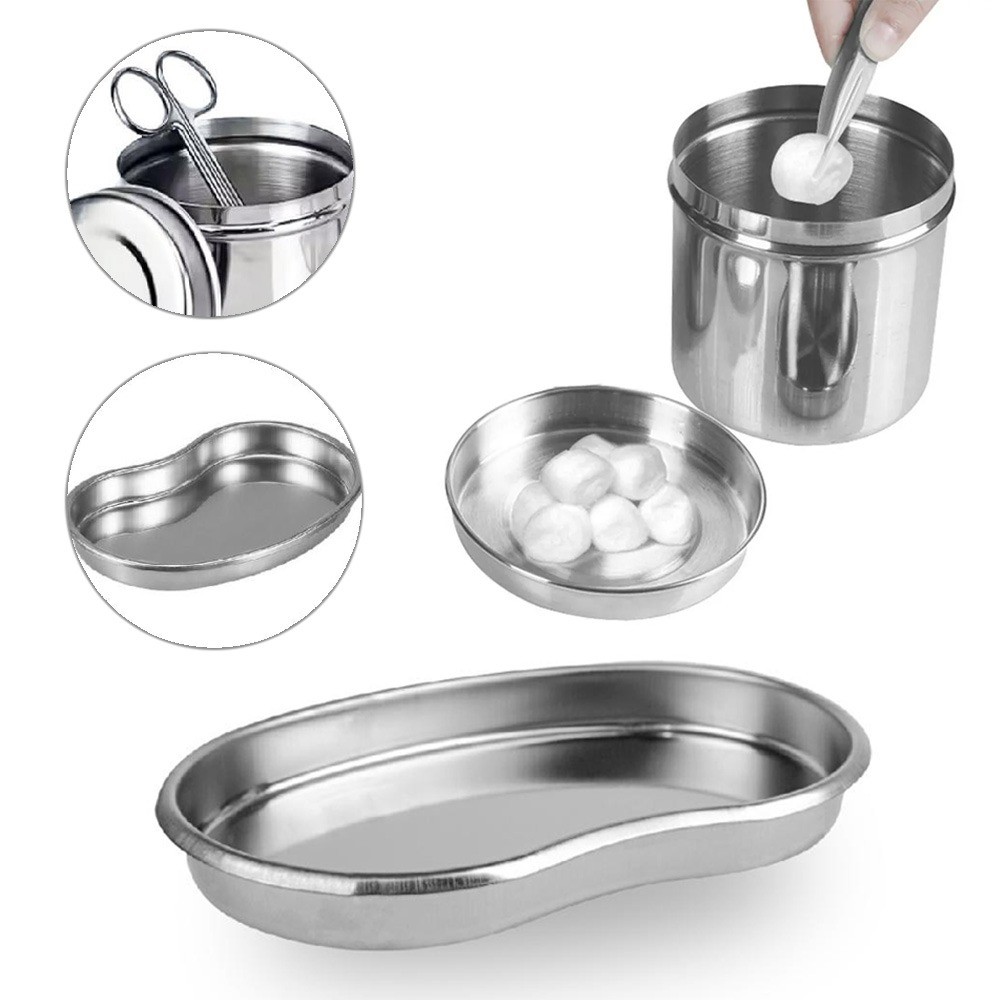 Kit Bandeja Cuba Aro Aço Inoxidável Manicure Gaze Titular 8 cm Garrafa De + Tigela Borda