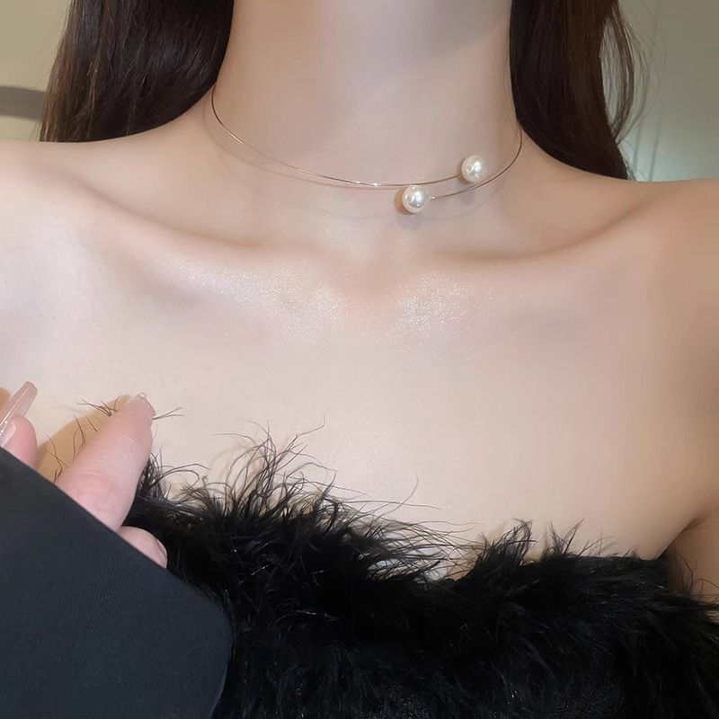 Colar de pérola feminino Neckband estilo francês High-End colar luz luxo nicho clavícula corrente simples colar acessóri