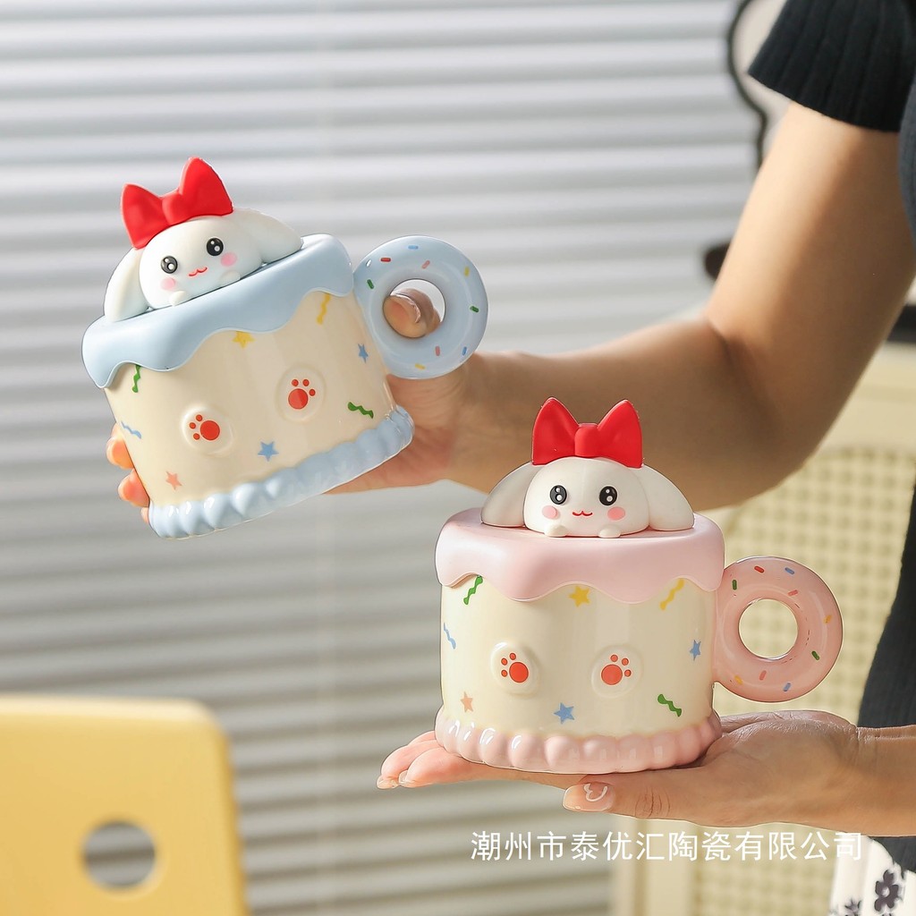 Caneca de cerâmica para cachorro com laço, copo de café da manhã de alto valor, copo para beber, presentes fofos para me