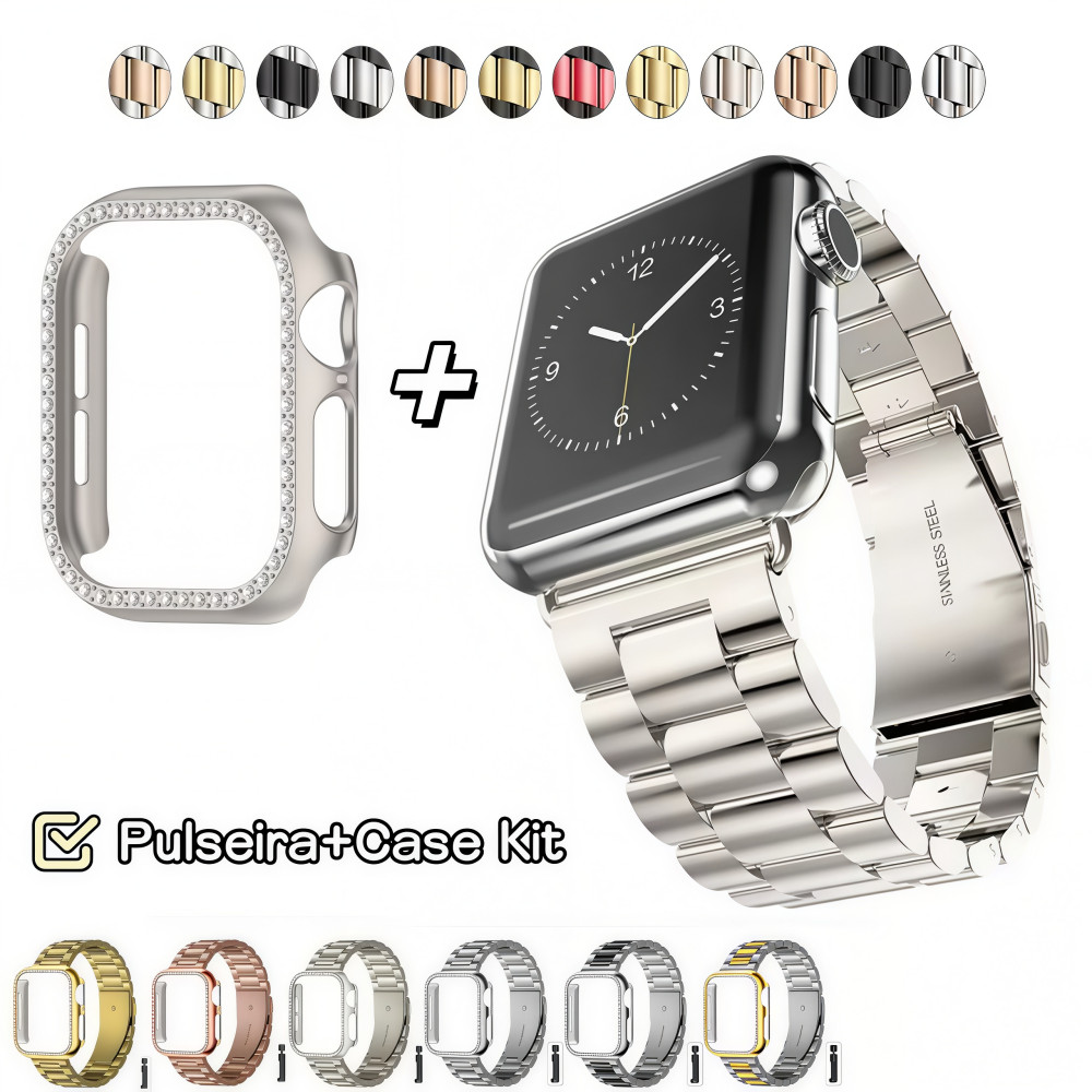 Aço Inoxidável Pulseira+Diamante Protetora Capa Kit Para Apple Watch 10 11 42mm
