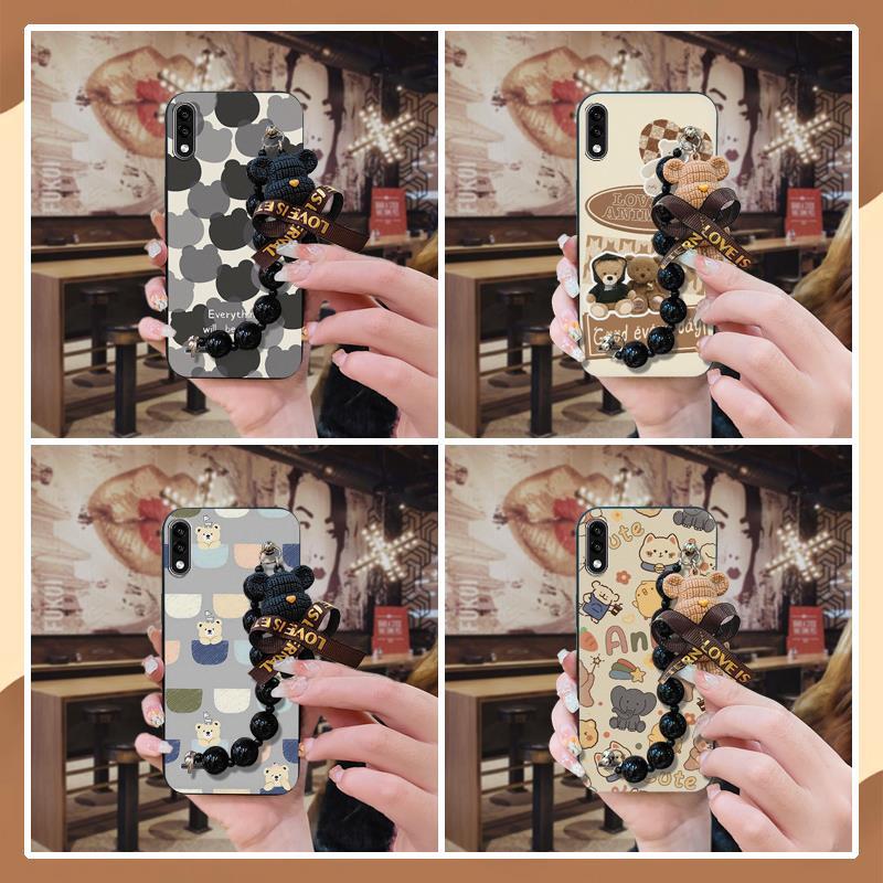 Capa Traseira Com Pingente De Pérola Preta De Telefone Para LG K22 Pulseira De Urso Fofa De Desenho Animado Simplicidade