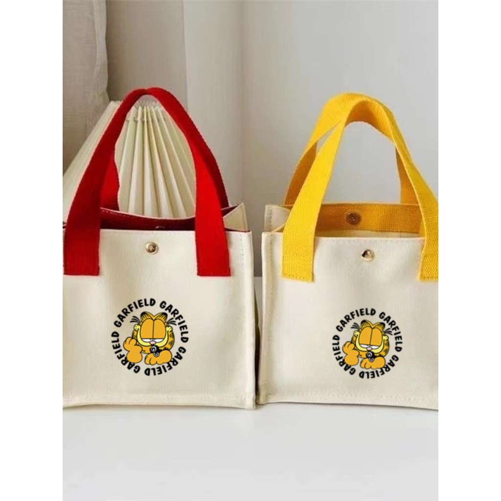 Garfield bolsa de lona moda Casual fofa bolsa pequena quadrada lancheira bolsa lancheira bolsa pequena