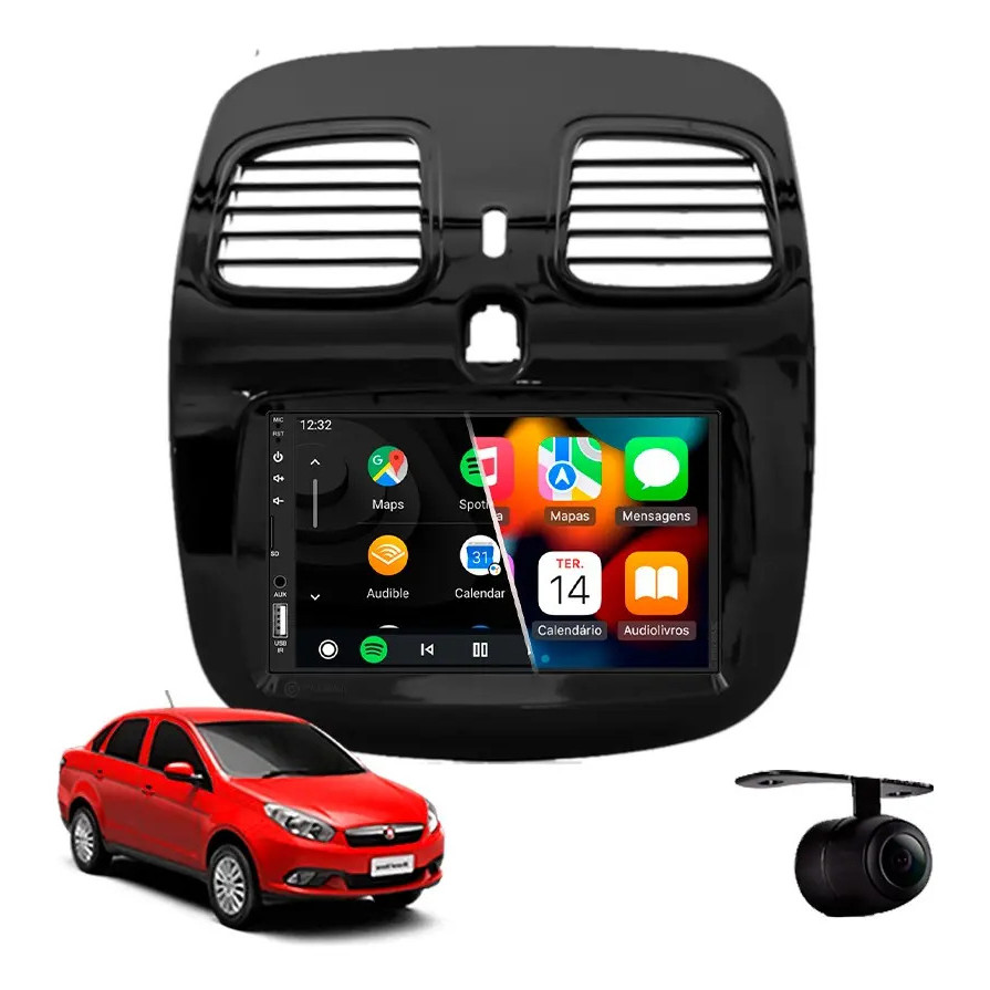 Central Multimídia Carplay Fiat Grand Siena Blac 2013 À 2021