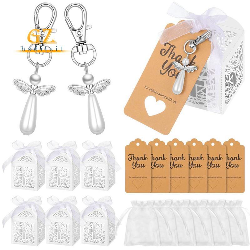 [gzhxdiizi1] Chaveiro De Lembrancinha De Anjo Com Bolsa De Organza E Etiqueta De Agradecimento De Asa , Presente De Reto