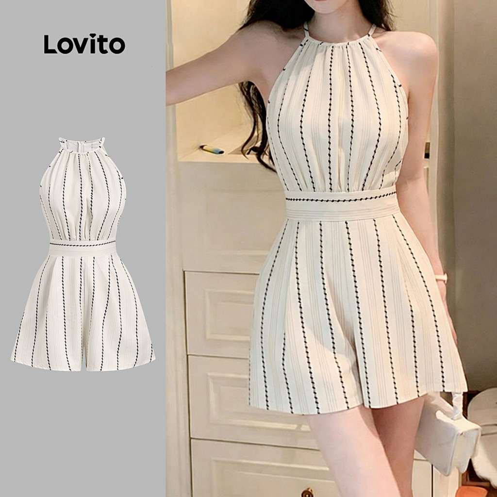Lovito Macacão Casual com Fivela Metálica e Estampa de Lazer para primavera/verão LK5ED185