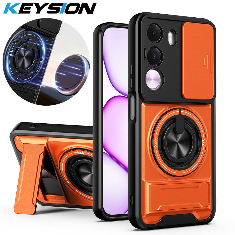 KEYSION Capa De Telefone Magnética Para Realme C100i C100 5G Slide Câmera Lente Proteção Suporte Vertical 360 ° Traseira