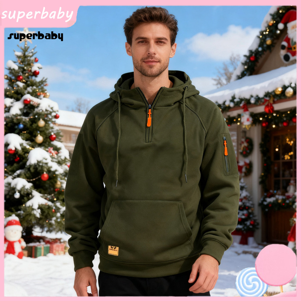 Skin-friendly Pullover Men Sweatshirt Polyester Men's Quarter Zip Hoodie with Pockets – Casual Athletic for Sports Dai