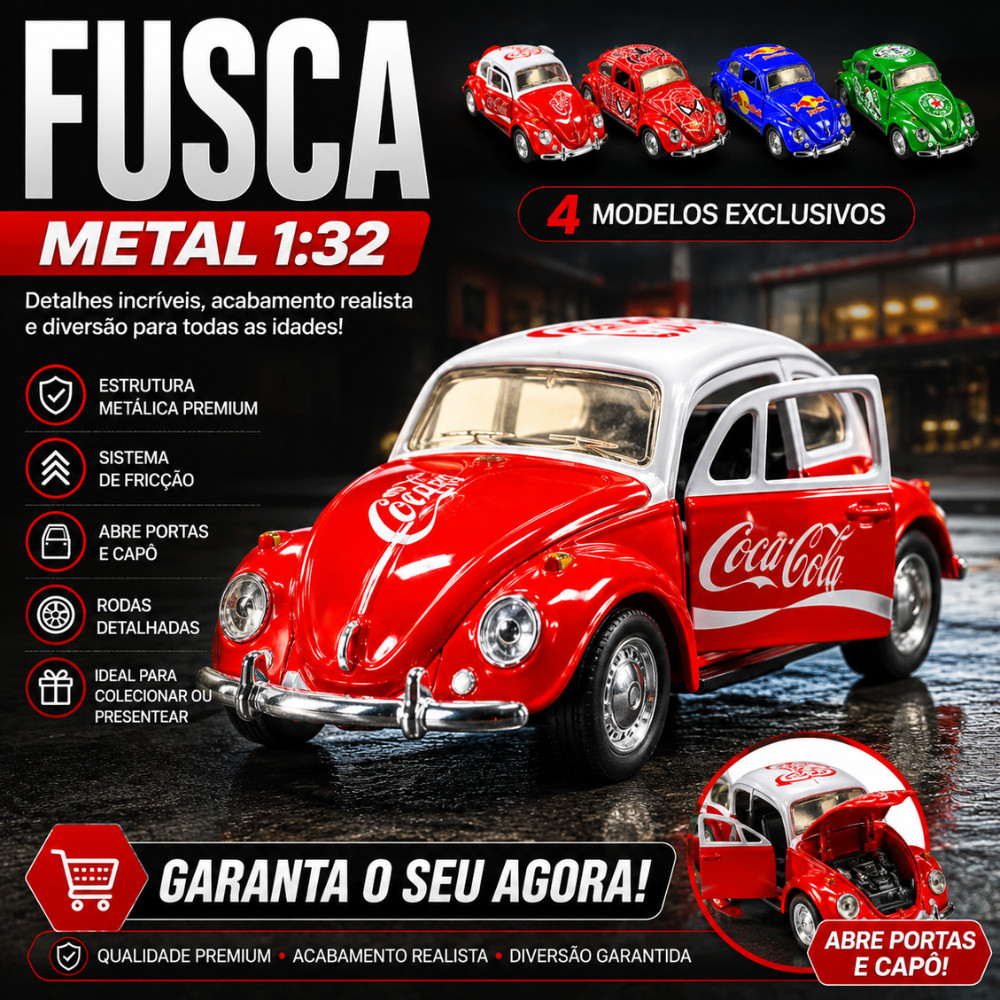 Carrinho Fusca Metal 1:32 Fricção Abre Portas E Capô Miniatura Colecionável Infantil Premium
