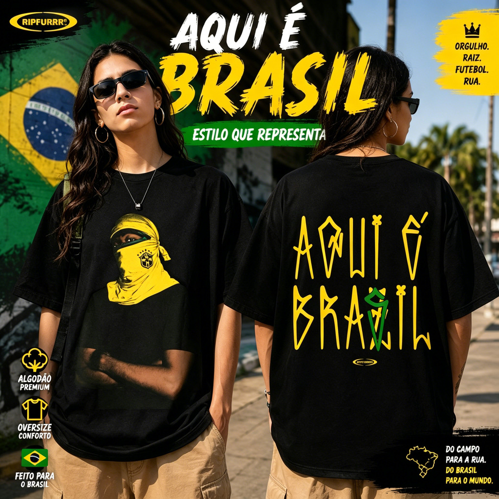 「Cute Girl」Camiseta Oversized Unissex Aqui é Brasil Tema Streetwear Estampa Colorida Confortável Linda Moderna Tendência