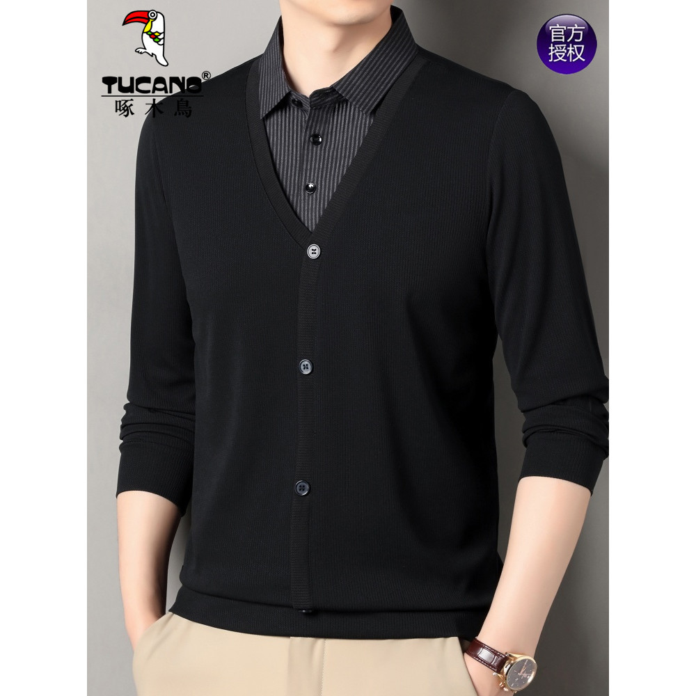 Woodpecker primavera outono novo estilo camisa gola de manga comprida camiseta masculina High-End negócios Casual moda f