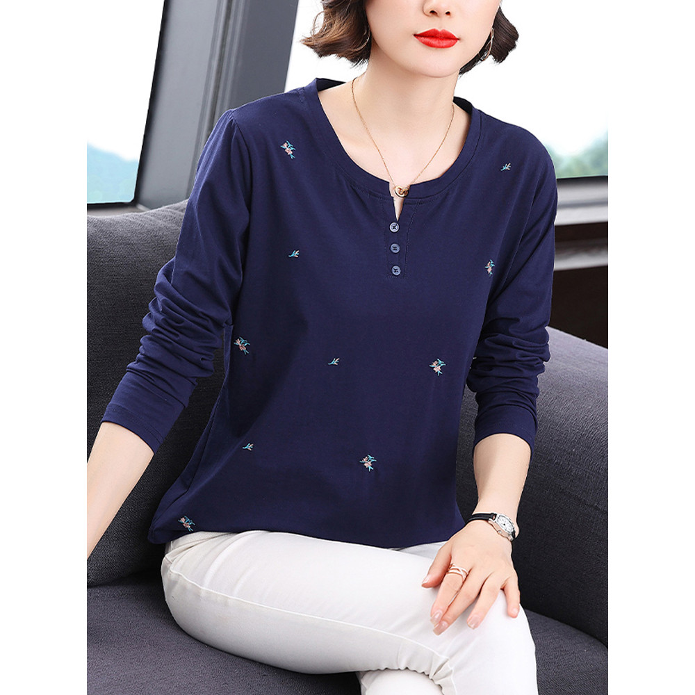 Camiseta feminina de manga comprida de algodão puro, estilo ocidental, redução de idade, roupa externa solta, primavera,