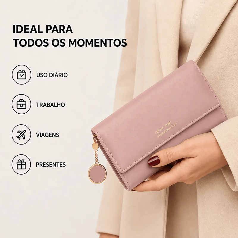 Carteira Comprida Multiuso Feminina / Porta-Cartão com Fivela / Bolsa Fashion para Mulheres D001 D415 JZ