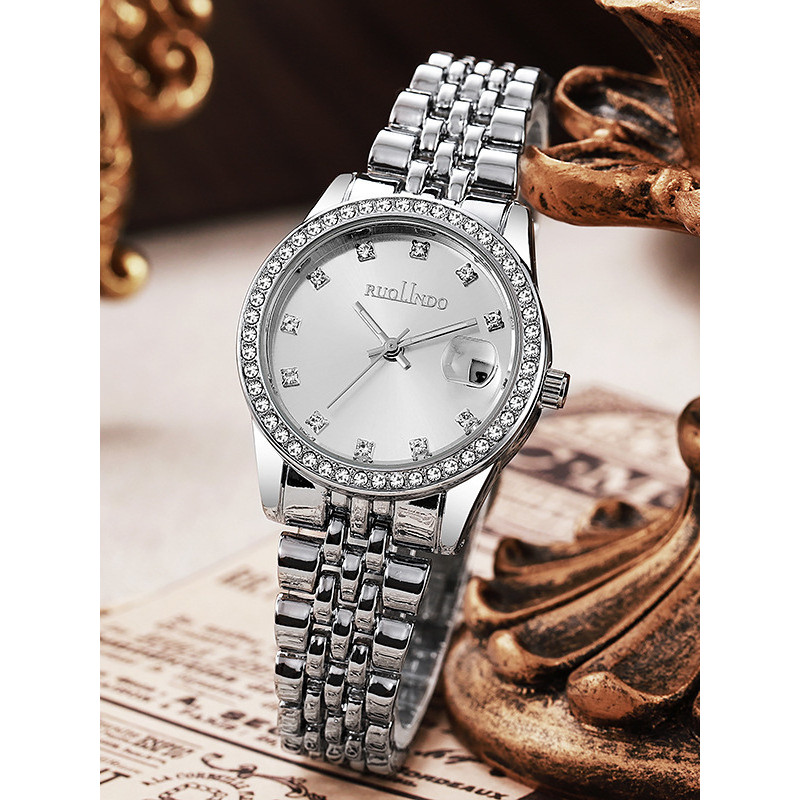 Novo relógio meninas nicho de alta aparência relógio feminino calendário réplica clássico gelo azul diamante-cravejado p