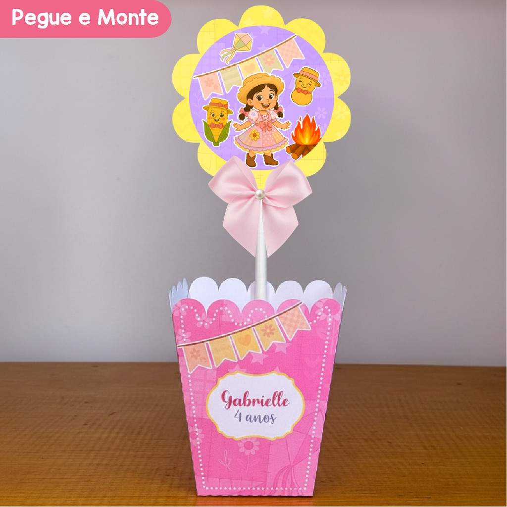 Centro de Mesa Cachepô Festa Junina Rosa Menina | Cachepot | Personalizados | Lembrancinhas | (Pegue e Monte)
