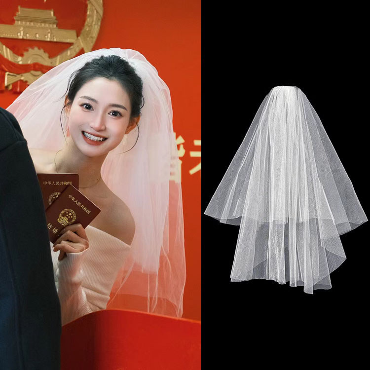 Colar certificado registro noiva casamento mestre véu de casamento proposta cocar simples curto arco francês pequeno véu