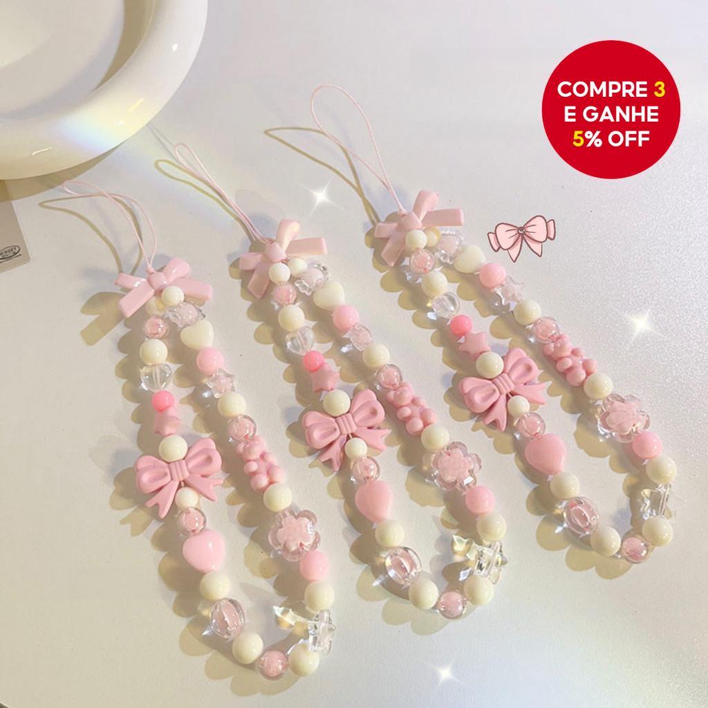 Fresco rosa frisado amor arco pulseira do telefone móvel pingente pingente cordão Universal corda portátil estilo corean