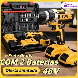 Furadeira/Parafusadeira 26V/48V Dual Baterias, Conjunto com Estuche e Ferramentas Inclusas