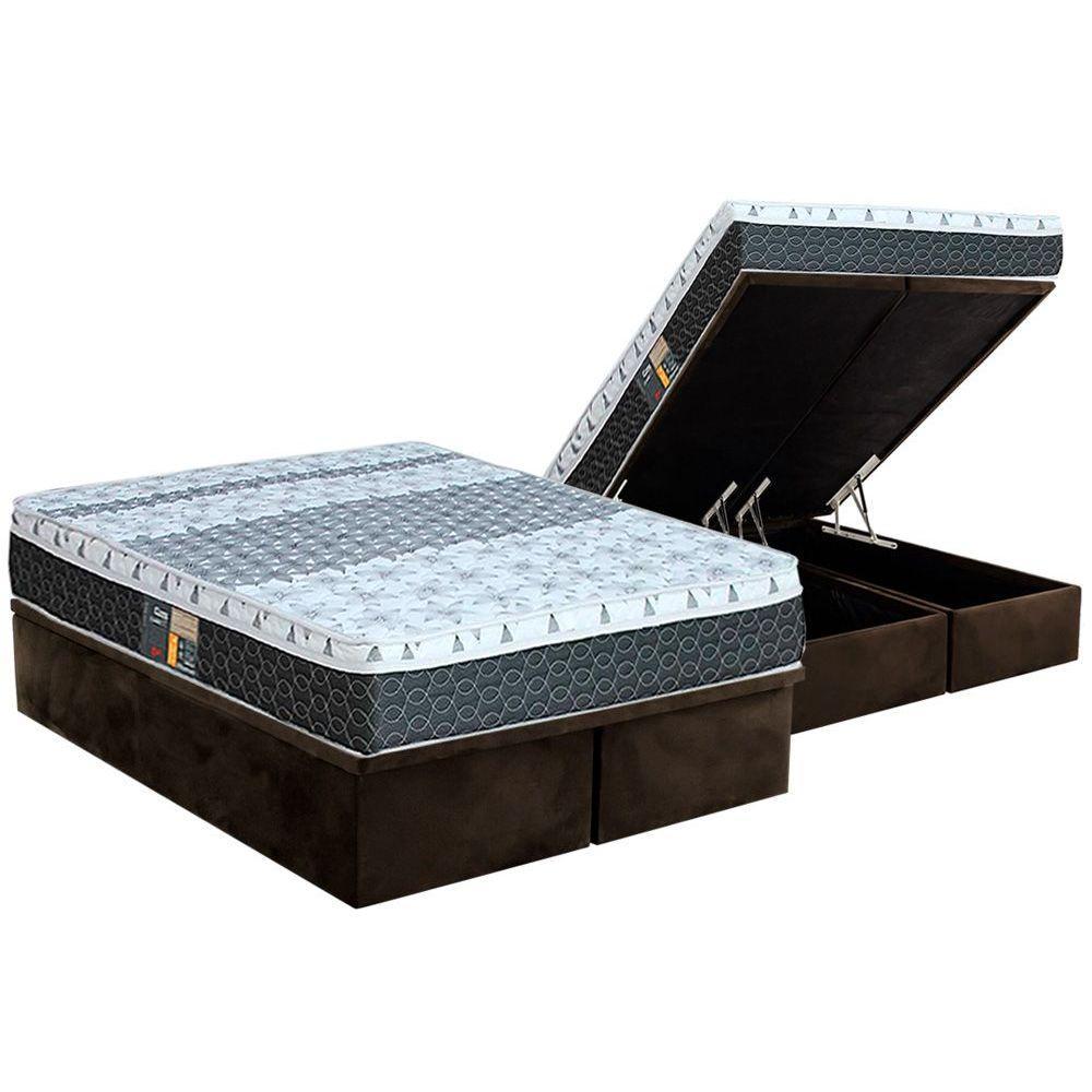 Cama Box Baú Queen: Colchão Molas Bonnel Castor System Class One Face + Base CRC Suede Brown(158x198)