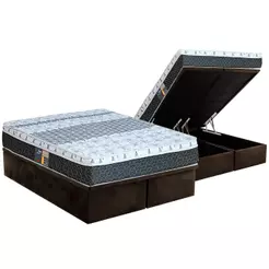 Cama Box Baú Queen: Colchão Molas Bonnel Castor System Class One Face + Base CRC Suede Brown(158x198)