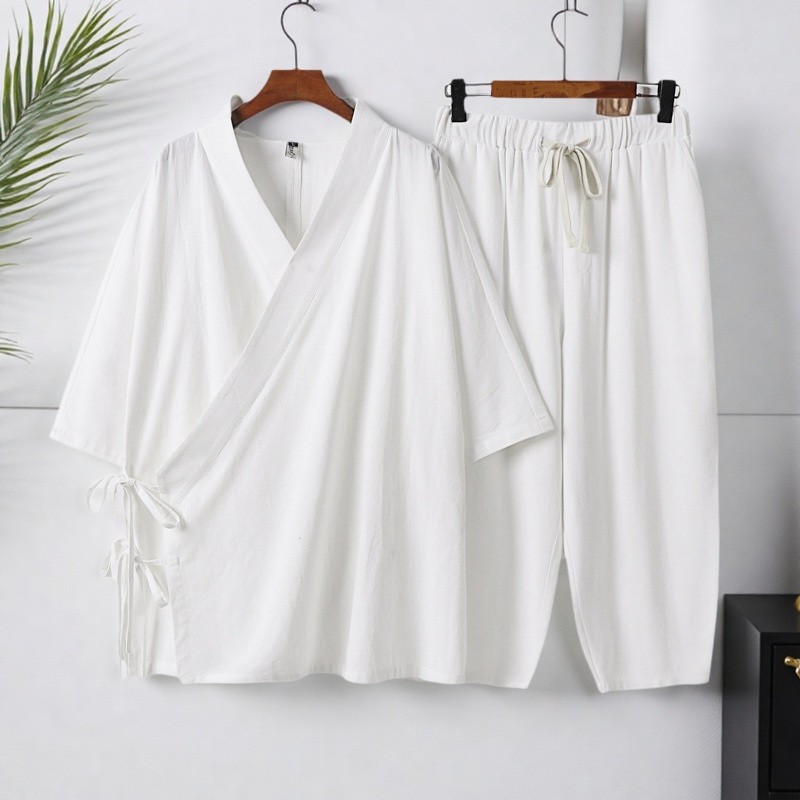 Terno de linho de algodão masculino feminino taoísta Robe pijamas roupas masculinas roupas de chá de meditação calças de