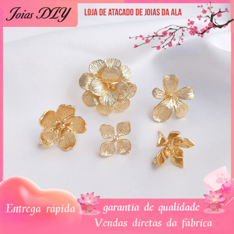 Flor antiga banhada a ouro 14K com anel pendurado em forma de flor brincos de flor de cerejeira suporte de contas brinco