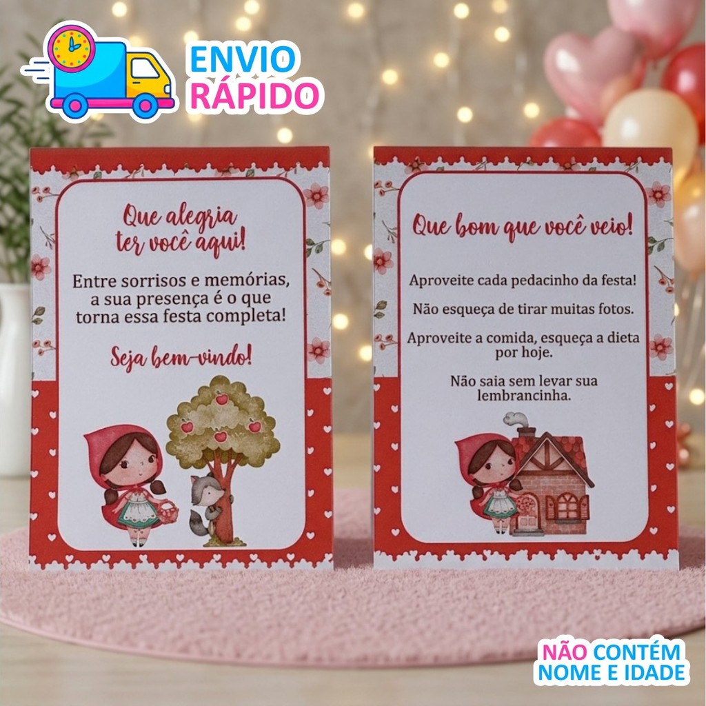 Plaquinhas de mesa Chapeuzinho Vermelho - PRONTA ENTREGA - kit festa decoração mimos lembrancinhas aniversario