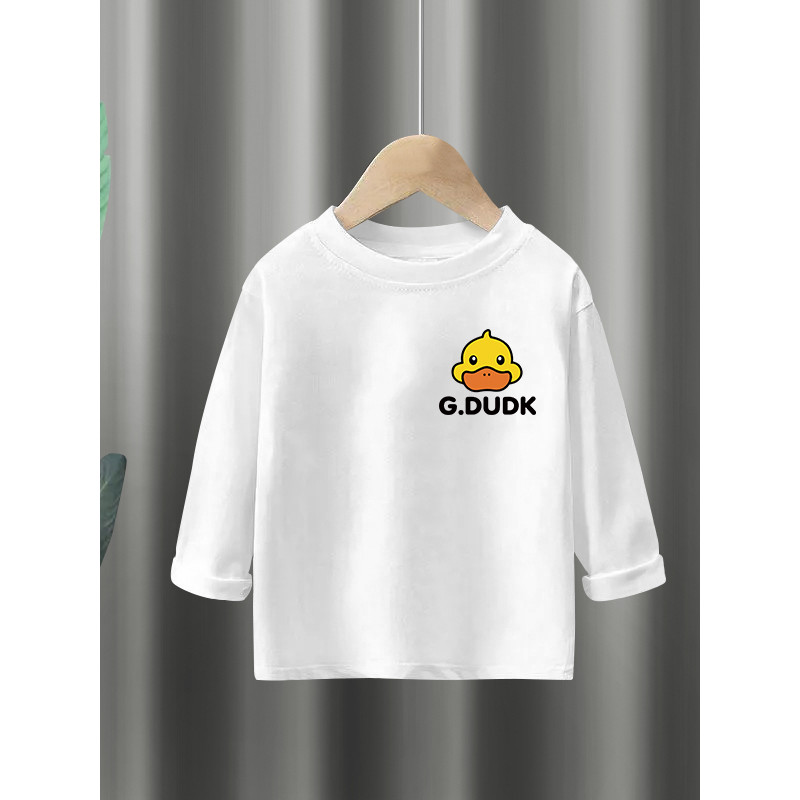 Patinho dos desenhos animados camiseta de manga comprida médio pequeno crianças puro algodão em torno do pescoço solto A