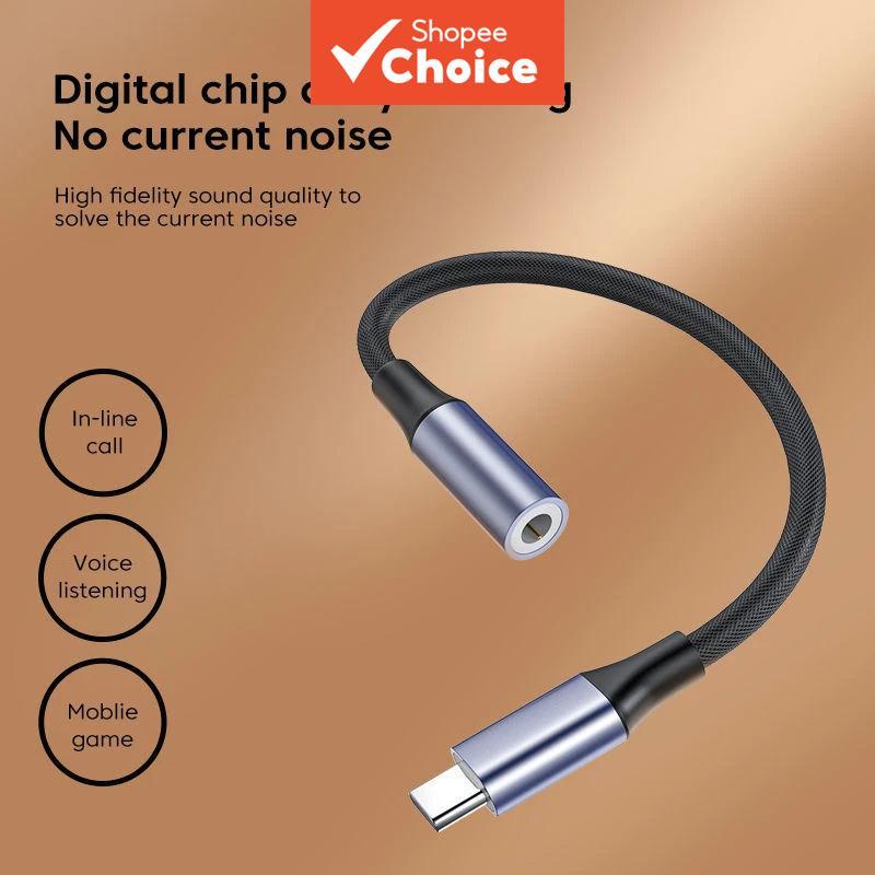 Cabo de áudio DAC USB-C para 3,5 mm, adaptador de fone de ouvido USB-C para conector de 3,5 mm