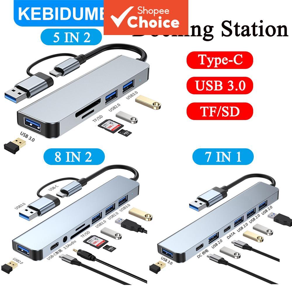 Estação de acoplamento com USB 3.0 tipo C, leitor de cartões TF/SD, saída múltipla de áudio, divisor para transferência