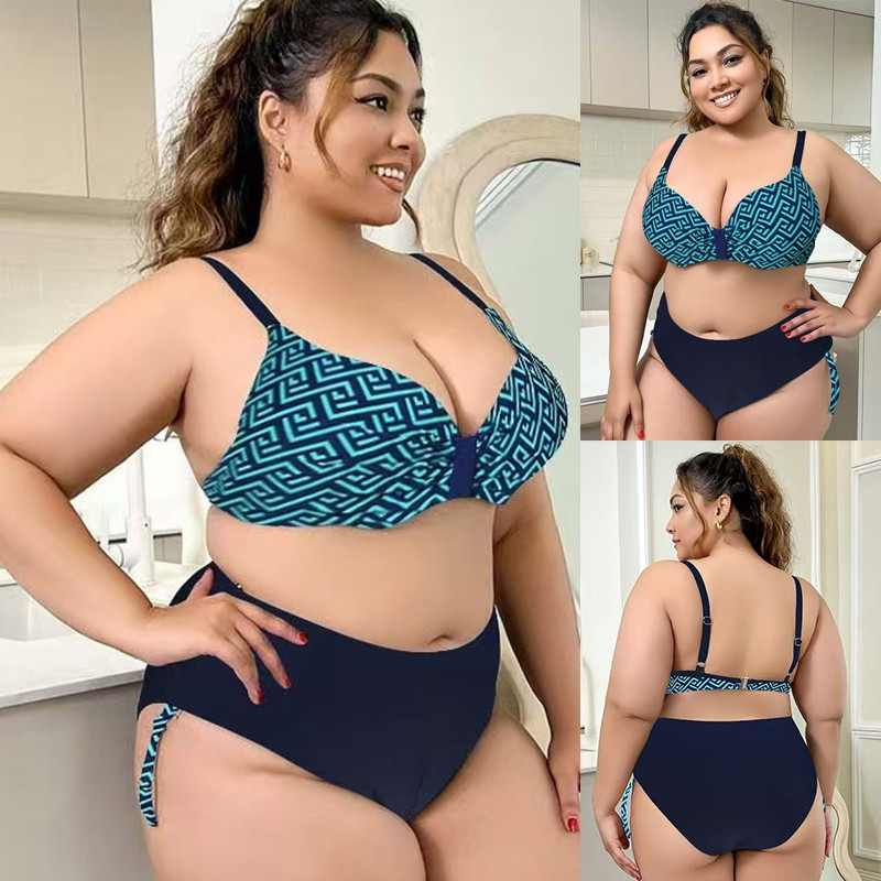 Biquíni plus size/maiô sexy estampado de cintura alta com efeito emagrecedor/biquíni triangular de praia