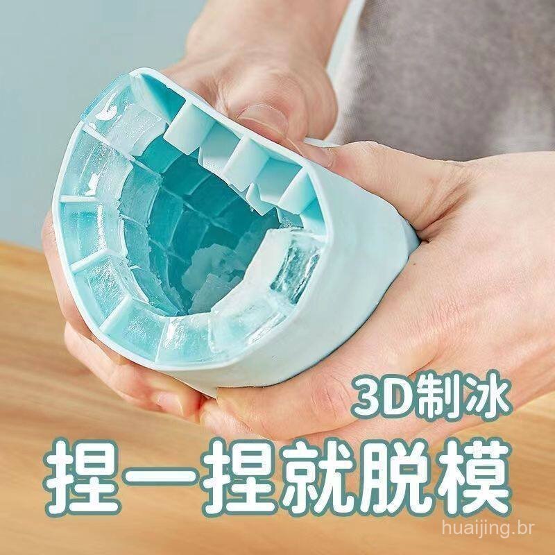 Forma de gelo de silicone de qualidade alimentar, fabricante de gelo 3D, caixa doméstica para fazer cubos de gelo redond