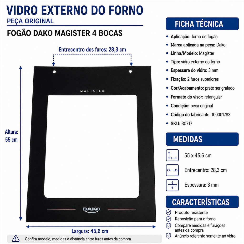 Vidro Externo do Forno Dako Magister 4 Bocas Original