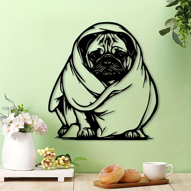Oláyoung Bonito Pug Metal Wall Art Ferro Filhote De Cachorro Estátua Jardim Decoração Ao Ar Livre Presente