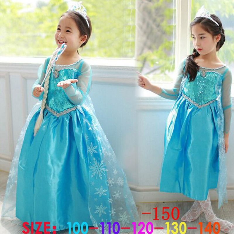Novo produto pronto estoque vestido de princesa congelado elsa vestido longo elsa rainha roupas crianças vestido meninas